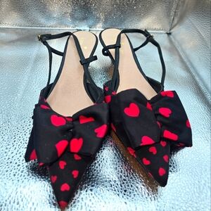 kate spade Daxton Kitten Heels Bow w/ Hearts Black / Red Women's 6.5 Rare